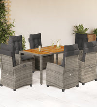 7-tlg. Garten-Essgruppe mit Kissen Grau Poly Rattan