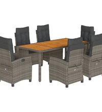 7-tlg. Garten-Essgruppe mit Kissen Grau Poly Rattan