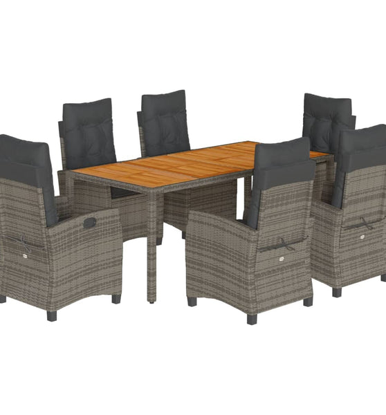 7-tlg. Garten-Essgruppe mit Kissen Grau Poly Rattan