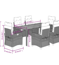 7-tlg. Garten-Essgruppe mit Kissen Grau Poly Rattan