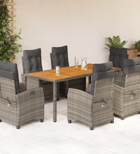 7-tlg. Garten-Essgruppe mit Kissen Grau Poly Rattan