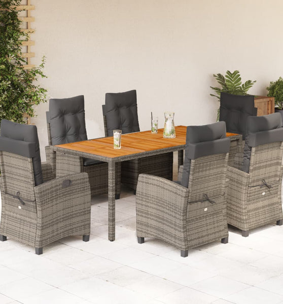 7-tlg. Garten-Essgruppe mit Kissen Grau Poly Rattan