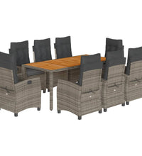 9-tlg. Garten-Essgruppe mit Kissen Grau Poly Rattan