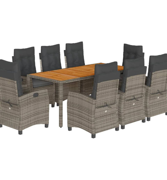 9-tlg. Garten-Essgruppe mit Kissen Grau Poly Rattan