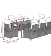 9-tlg. Garten-Essgruppe mit Kissen Grau Poly Rattan