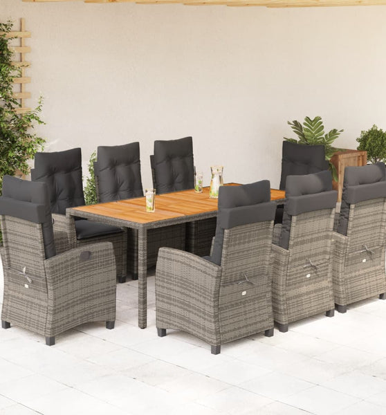 9-tlg. Garten-Essgruppe mit Kissen Grau Poly Rattan