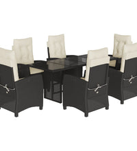 7-tlg. Garten-Essgruppe mit Kissen Schwarz Poly Rattan
