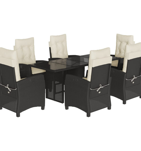7-tlg. Garten-Essgruppe mit Kissen Schwarz Poly Rattan