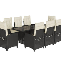9-tlg. Garten-Essgruppe mit Kissen Schwarz Poly Rattan