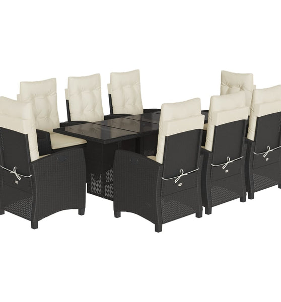 9-tlg. Garten-Essgruppe mit Kissen Schwarz Poly Rattan
