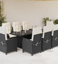 9-tlg. Garten-Essgruppe mit Kissen Schwarz Poly Rattan