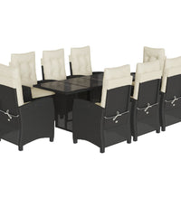 9-tlg. Garten-Essgruppe mit Kissen Schwarz Poly Rattan