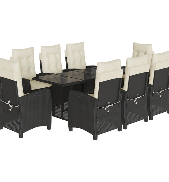 9-tlg. Garten-Essgruppe mit Kissen Schwarz Poly Rattan