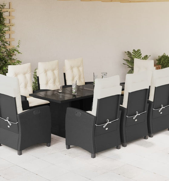 9-tlg. Garten-Essgruppe mit Kissen Schwarz Poly Rattan