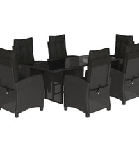 7-tlg. Garten-Essgruppe mit Kissen Schwarz Poly Rattan