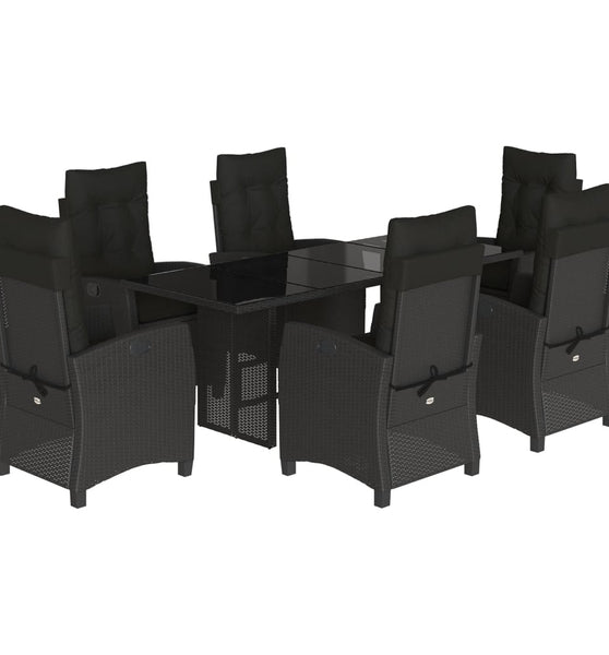 7-tlg. Garten-Essgruppe mit Kissen Schwarz Poly Rattan