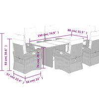 7-tlg. Garten-Essgruppe mit Kissen Schwarz Poly Rattan