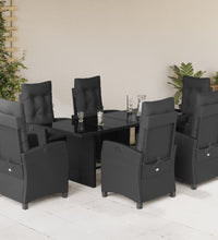 7-tlg. Garten-Essgruppe mit Kissen Schwarz Poly Rattan