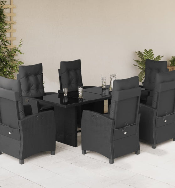 7-tlg. Garten-Essgruppe mit Kissen Schwarz Poly Rattan