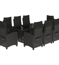 9-tlg. Garten-Essgruppe mit Kissen Schwarz Poly Rattan