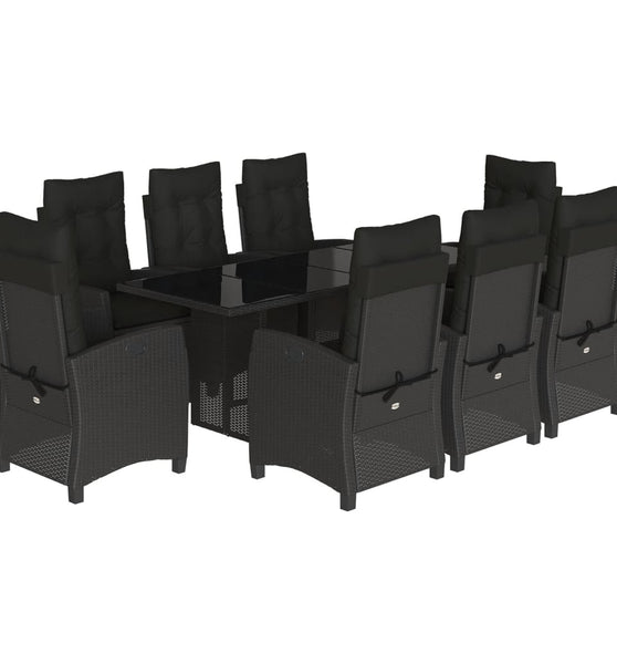 9-tlg. Garten-Essgruppe mit Kissen Schwarz Poly Rattan