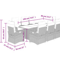 9-tlg. Garten-Essgruppe mit Kissen Schwarz Poly Rattan
