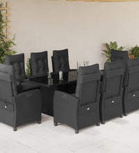 9-tlg. Garten-Essgruppe mit Kissen Schwarz Poly Rattan