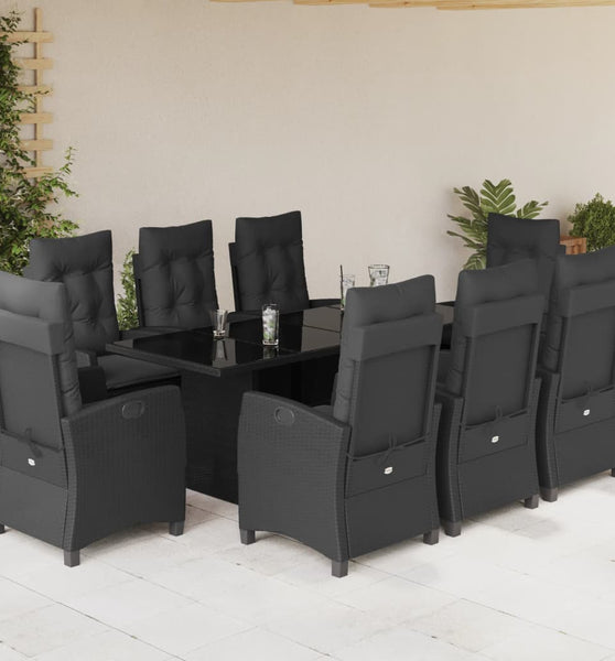 9-tlg. Garten-Essgruppe mit Kissen Schwarz Poly Rattan