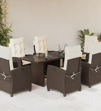 7-tlg. Garten-Essgruppe mit Kissen Braun Poly Rattan