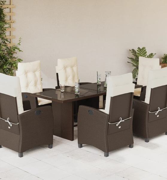 7-tlg. Garten-Essgruppe mit Kissen Braun Poly Rattan