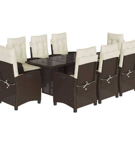 9-tlg. Garten-Essgruppe mit Kissen Braun Poly Rattan