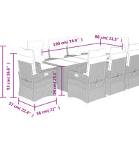9-tlg. Garten-Essgruppe mit Kissen Braun Poly Rattan