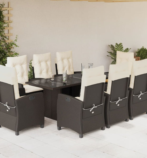 9-tlg. Garten-Essgruppe mit Kissen Braun Poly Rattan