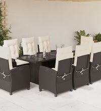9-tlg. Garten-Essgruppe mit Kissen Braun Poly Rattan