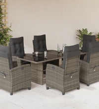 7-tlg. Garten-Essgruppe mit Kissen Grau Poly Rattan