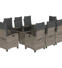9-tlg. Garten-Essgruppe mit Kissen Grau Poly Rattan
