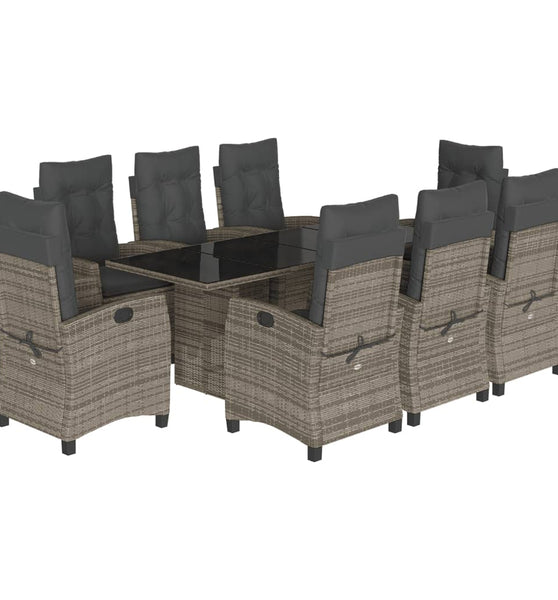 9-tlg. Garten-Essgruppe mit Kissen Grau Poly Rattan