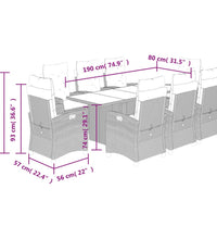 9-tlg. Garten-Essgruppe mit Kissen Grau Poly Rattan