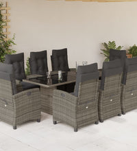 9-tlg. Garten-Essgruppe mit Kissen Grau Poly Rattan