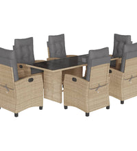 7-tlg. Garten-Essgruppe mit Kissen Beigemischung Poly Rattan