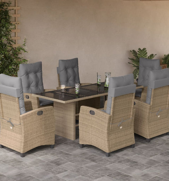 7-tlg. Garten-Essgruppe mit Kissen Beigemischung Poly Rattan