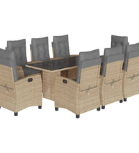 9-tlg. Garten-Essgruppe mit Kissen Beigemischung Poly Rattan