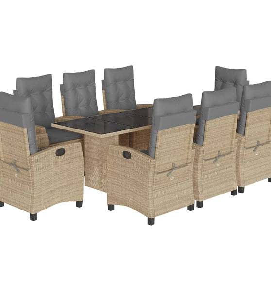 9-tlg. Garten-Essgruppe mit Kissen Beigemischung Poly Rattan