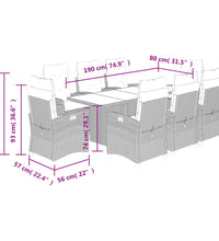 9-tlg. Garten-Essgruppe mit Kissen Beigemischung Poly Rattan