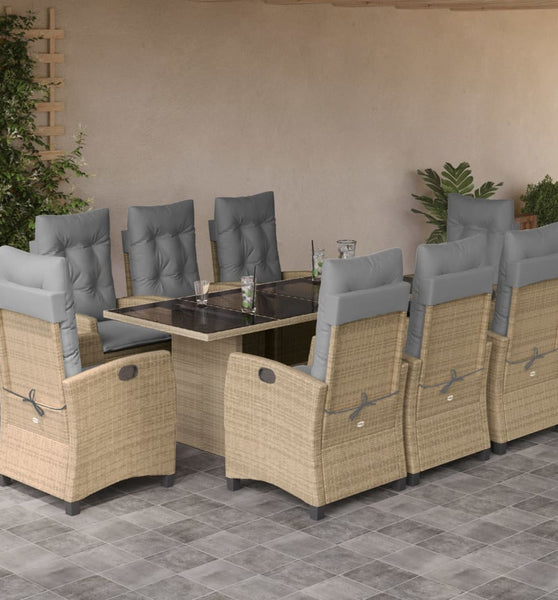 9-tlg. Garten-Essgruppe mit Kissen Beigemischung Poly Rattan