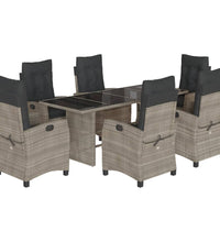7-tlg. Garten-Essgruppe mit Kissen Hellgrau Poly Rattan