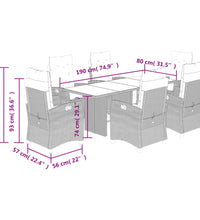 7-tlg. Garten-Essgruppe mit Kissen Hellgrau Poly Rattan