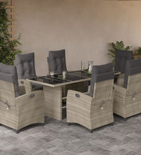 7-tlg. Garten-Essgruppe mit Kissen Hellgrau Poly Rattan