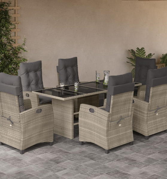 7-tlg. Garten-Essgruppe mit Kissen Hellgrau Poly Rattan