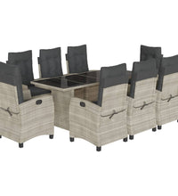 9-tlg. Garten-Essgruppe mit Kissen Hellgrau Poly Rattan